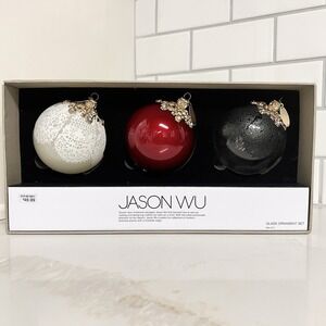 Jason Wu 3 Glass Christmas Ornaments Luxury Designer Red Black White Gold Lace